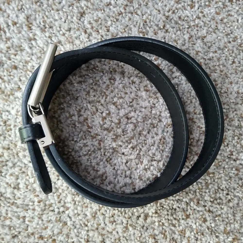 Oobe Mens Black Leather Belt Size S Small 29 30 Dress Casual Silver Buckle